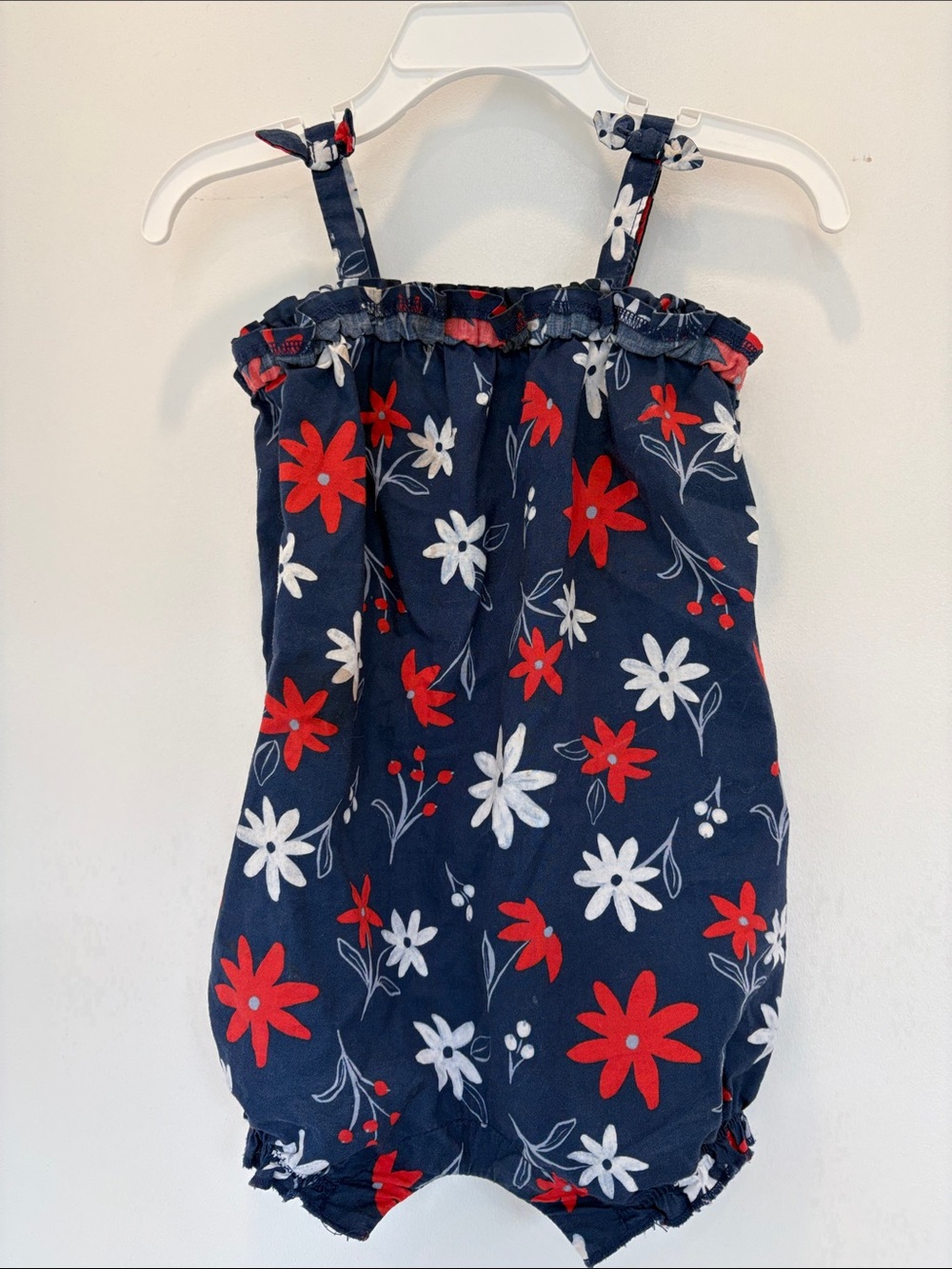 Carters Navy Floral Baby Romper with Red & White Flowers